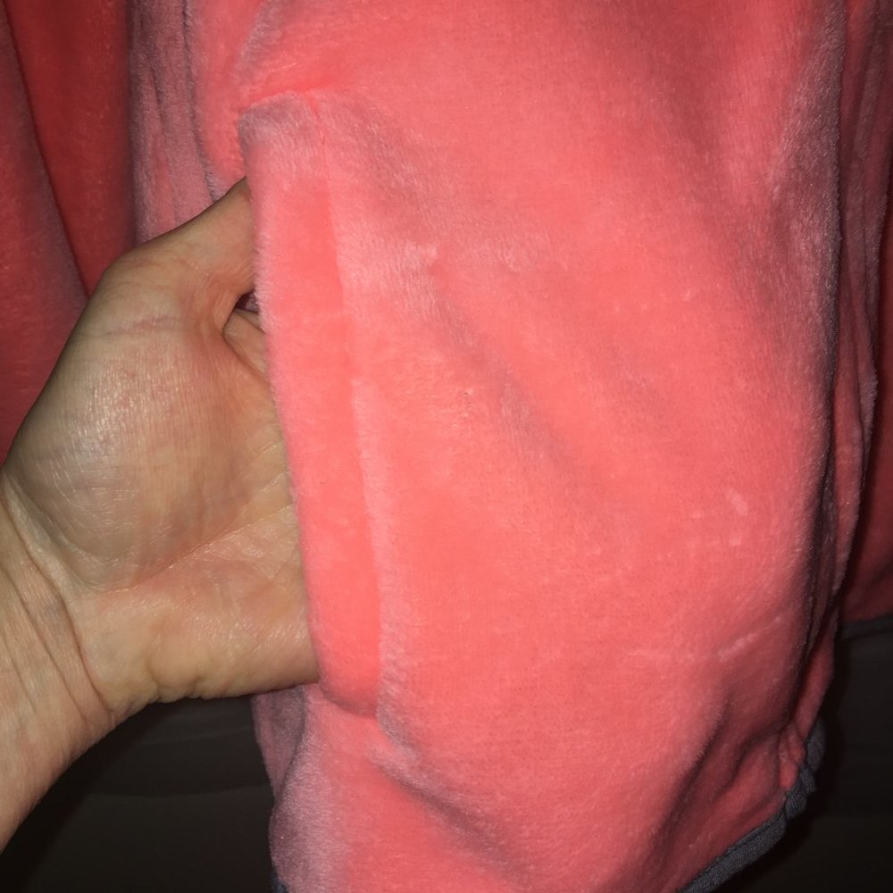 No Boundaries Fleece Sweatshirt Jacket Hoodie Peach/Pink with Gray trim Large - Picture 3 of 11